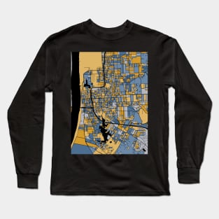Baton Rouge Map Pattern in Blue & Gold Long Sleeve T-Shirt